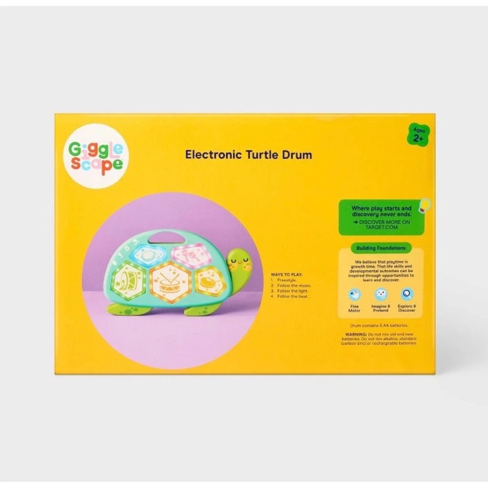 Gigglescape Electronic Turtle Drum Toddler Musical Toy Light Up Percussion